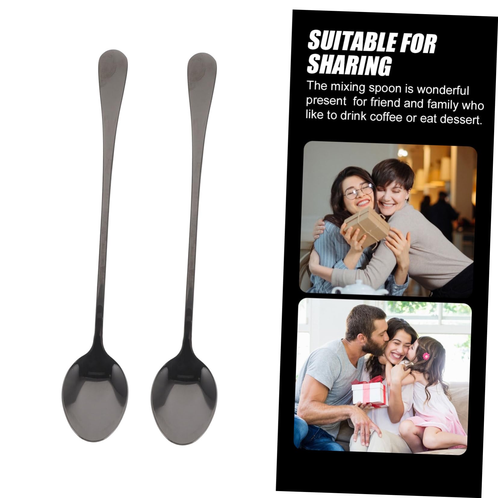 Amosfun 16 Pz cucchiai delicati cucchiai da latte ice cream scoop bar spoon frappè cucchiaio squisiti cucchiaini da caffè cucchiaino da caffè decorativo Acciaio inossidabile Black