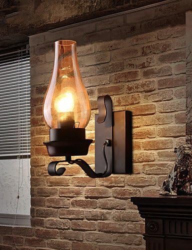 qiuxi Retro Rustic Nordic Glass Wall Lamp Bedroom Bedside Wall Sconce Vintage Industrial Wall Light Fixtures,110-120v