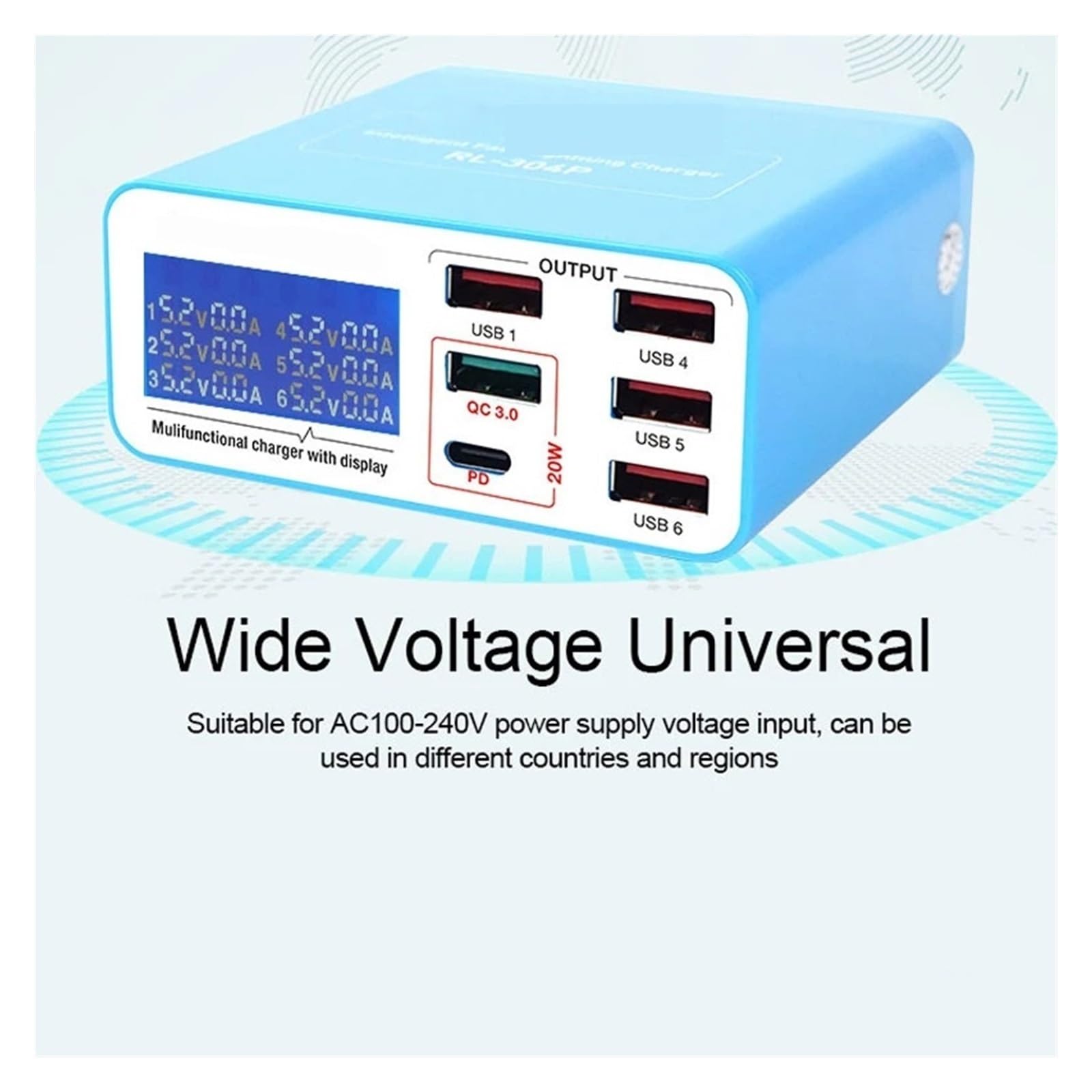 Caricatore Con Display Digitale USB Intelligente A 6 Porte PD3.0 + QC3. For Tutti I Telefoni Cellulari E Supporto Di Ricarica For Tablet Capacità Di Ricarica Rapida