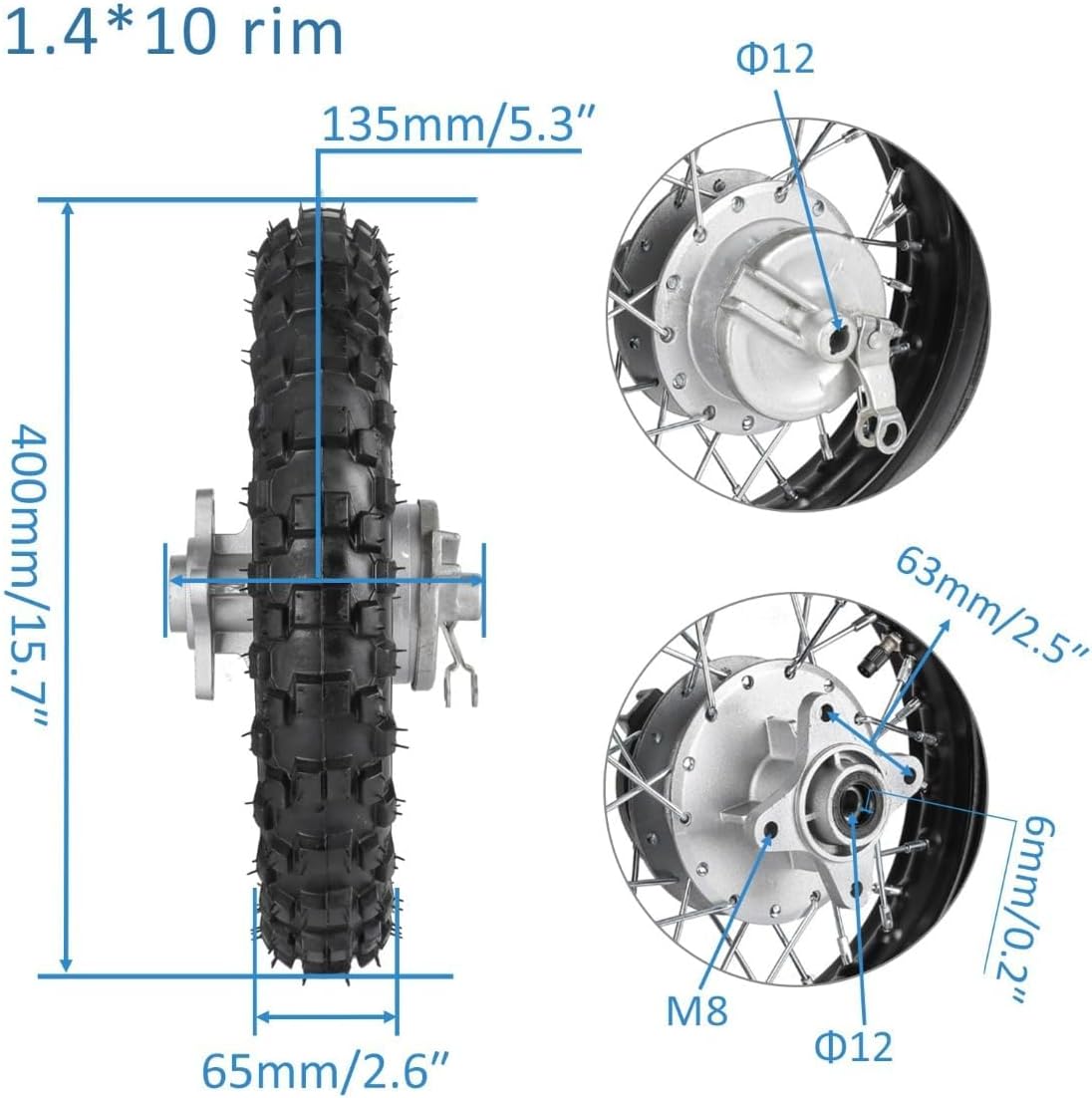 10" Front & Rear Wheels 2.50-10 Tire Rim with Drum Brake + 500mm Front Forks & Shock for 50cc-110cc Mini Dirt Pit Bikes XR CRF Style SSR Baja Coolster TTR PW