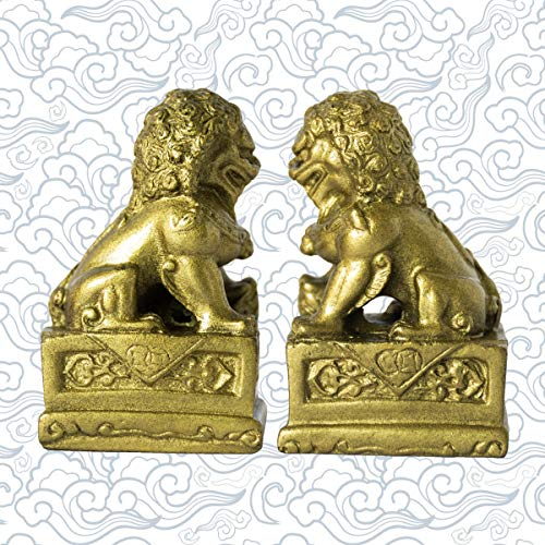 Par de estatuas guardianes chinos Foo Dogs en bronce miniatura 3