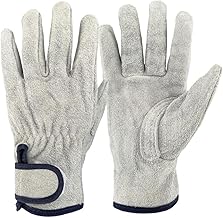 [INSTR] Cowhide Leather Work Gloves - Heat and Abrasion Resistant, Puncture Proof, Weeding, Rose Pruning, Heat Insulation, Anti-Slip