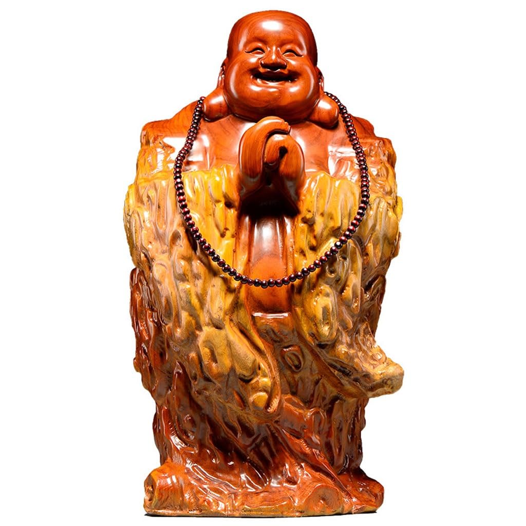 Dekoracja pulpitu Rzeźba drewniana Budda Naturalna rzeźba korzeniowa Uśmiechnięty Budda Mahoń Dom Salon Dekoracja Rzemiosło Rzemiosła Wystrój Domu (23,62 cala)