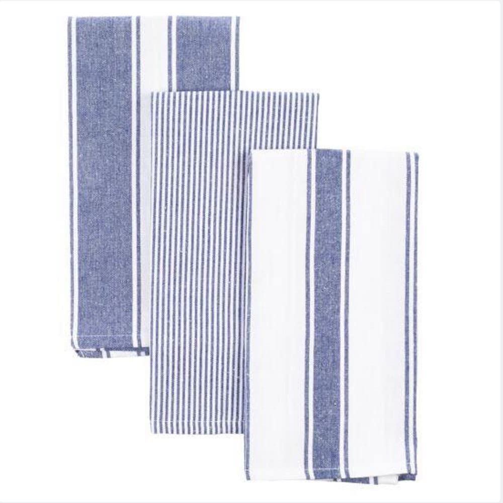Le Chateau 3 Pack Tea Towels Woven Stripe Blue