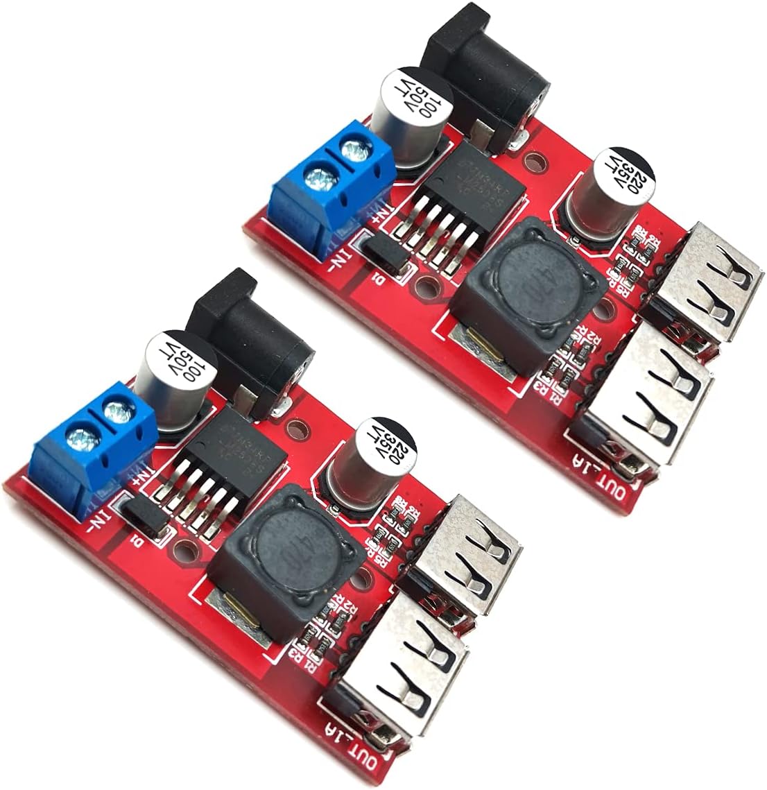 DEVMO 2Pcs LM2596S Dual USB Power Supply Module Step-Down Buck Car Charger Power Converter Car Charger Regulators Solar Adjustable 3A DC-DC Port 150KHZ 9V 12V 24V 36V to 5V