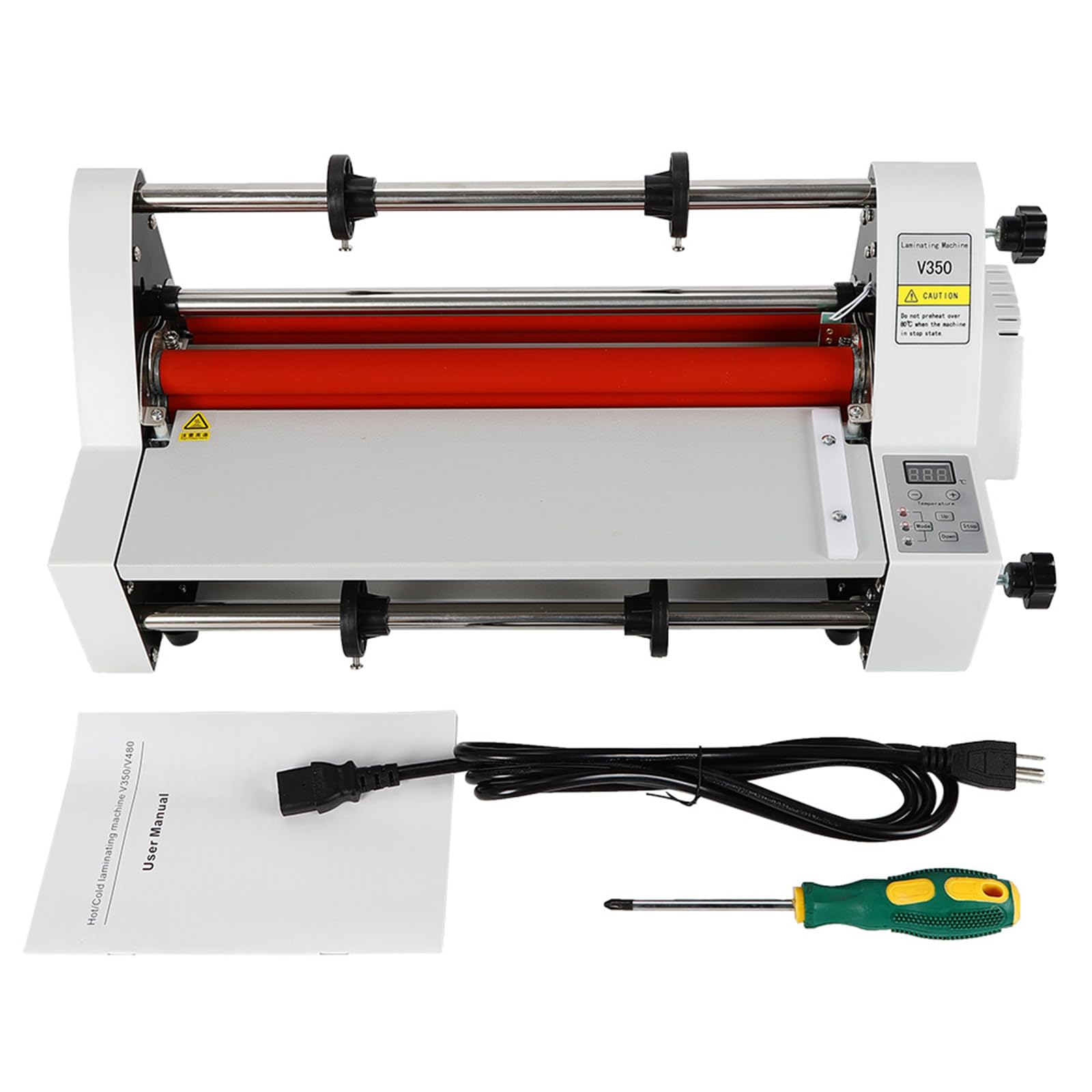 Gbonklong Hot Cold Roll Laminator Single + Dual Sided Digital Display Laminating Machine, 350MM V350 110V Laminator Four Rollers Hot Cold Rolls Laminating Machine for Cross-Patterned Films