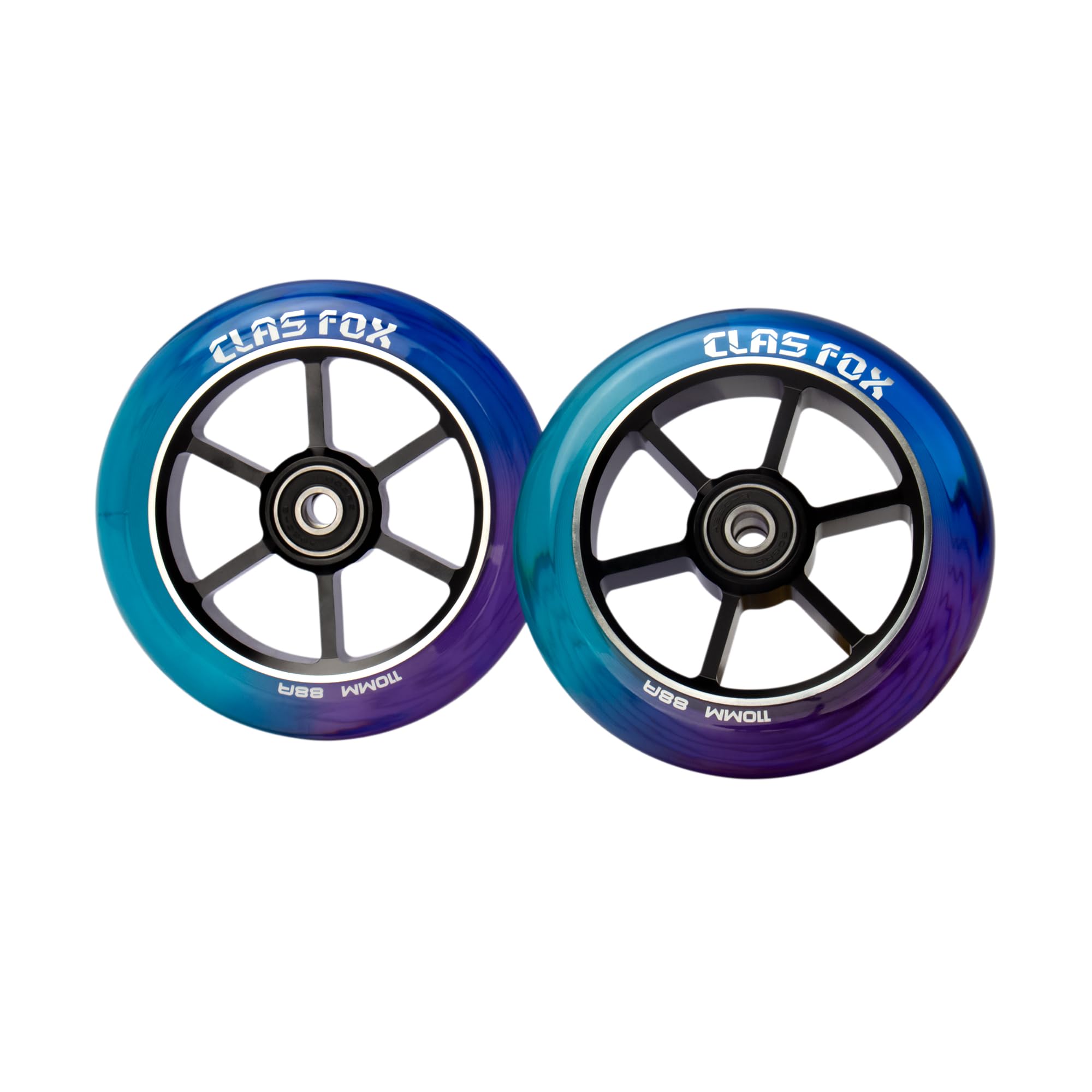 CLAS FOX Mixture Wheels 88A Pro Stunt Scooter Wheels One Pair with ABEC-9 Bearings CNC Metal Core (2pcs) (Purple+Blue+Green, 110mm)