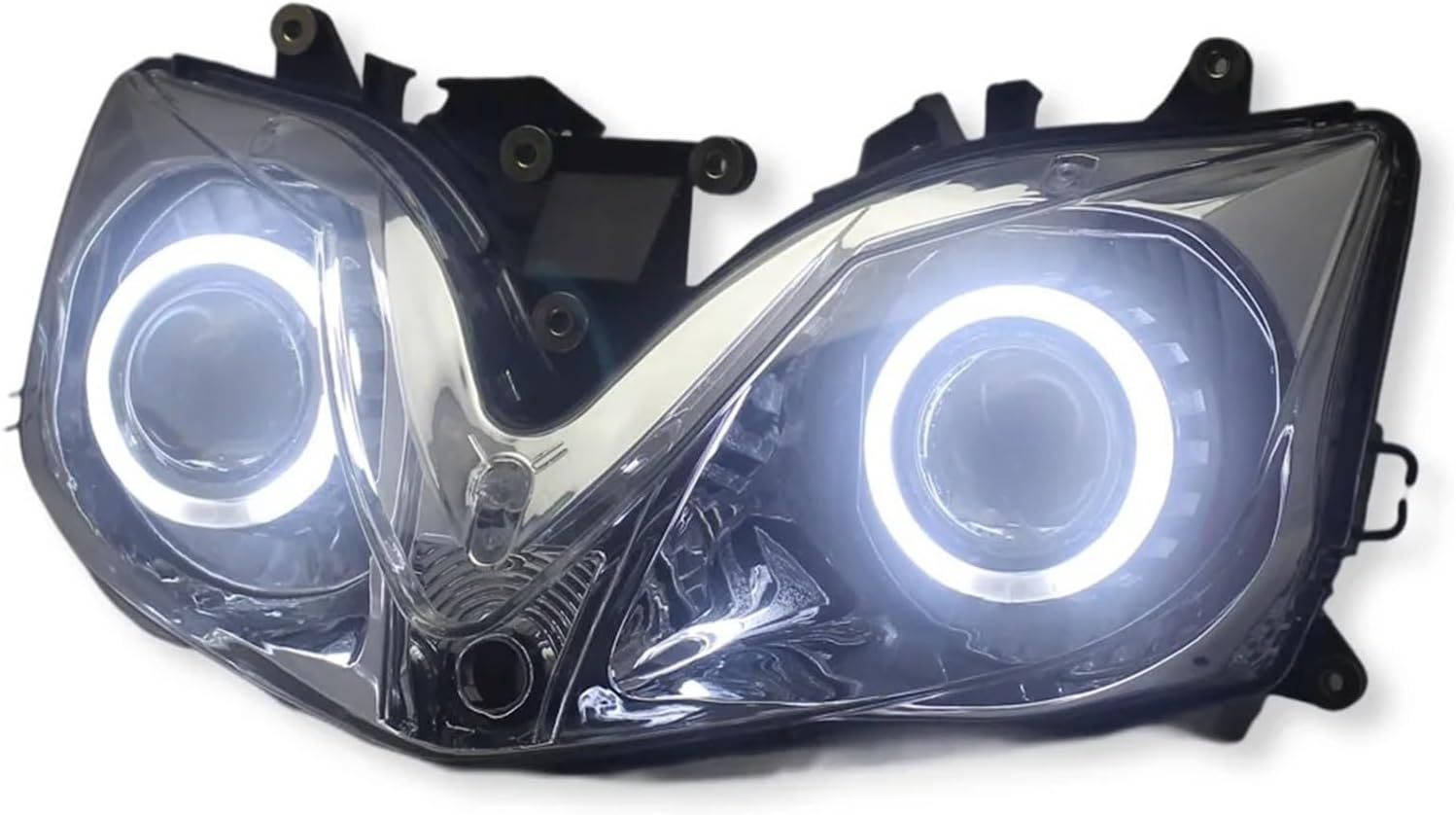 Motorcycle Headlight Motorcycle Modified Head Light Lamp Custom Angel Devil Eyes LED Assembly HID Projector Headlamp For CBR600 F4i 2001-2007(White)