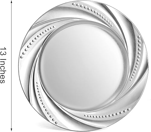 Miniatura 2 de ZENFUN Paquete de 12 platos de carga de plástico plateados, cargadores redondos de 13 pulgadas, cargadores decorativos para cena, cargador en