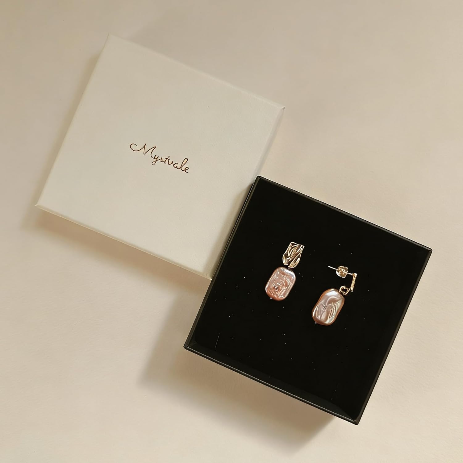 Freshwater Cultured Baroque Pearl Drop Jewelry Earrings for Women, Pink Teardrop and Square Dangle Earrings with 14K Gold Plated and 925 Sterling Silver Posts, Hypoallergenic Romantic Gift for Her