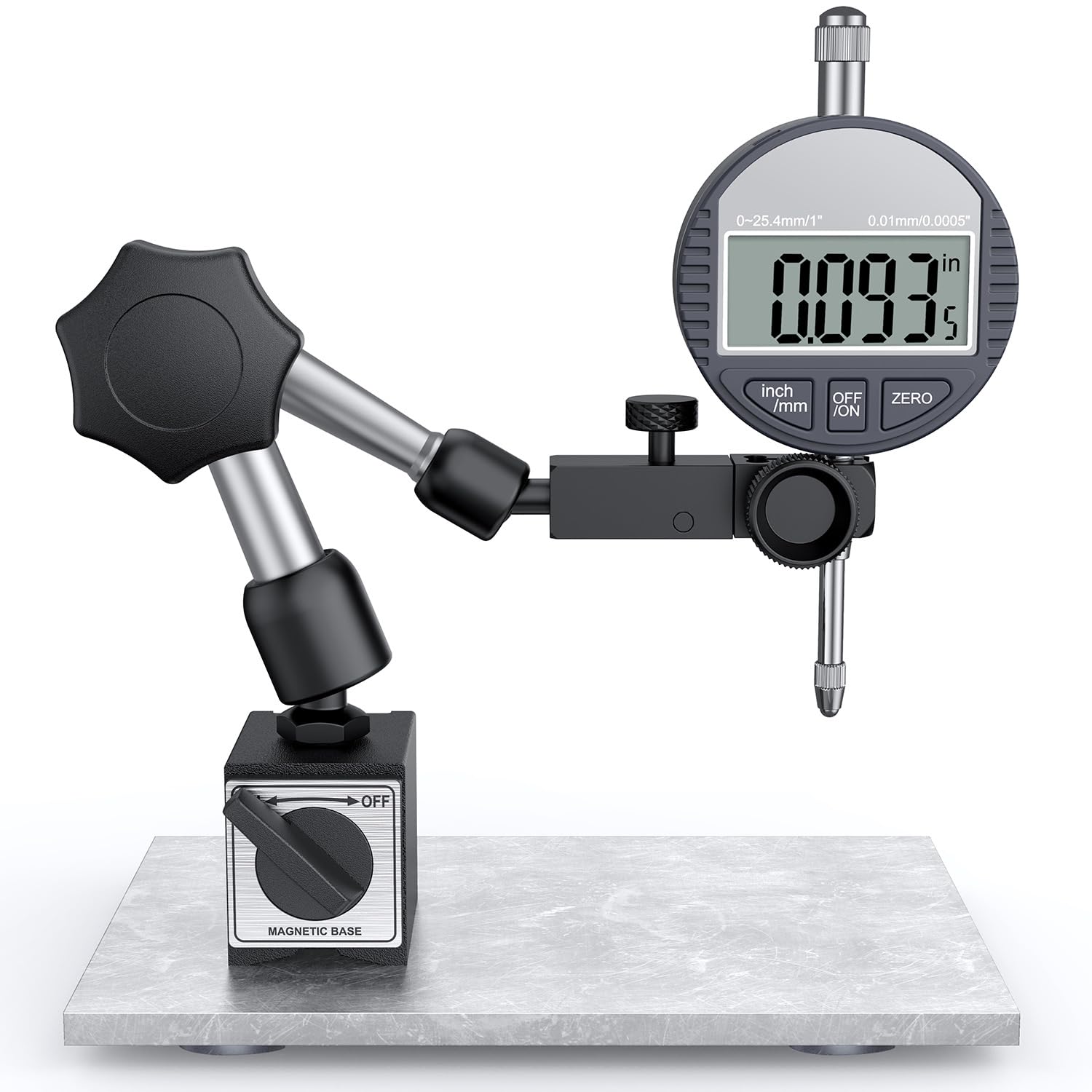 SOHNVWTGD Digital Dial Indicator Gauge with ic Base Stand 90lbs/40kg Tensile Force, Indicator Holder for 0-1"/25.4mm, 0.01mm/0.0005" Inch/Metric Conversion