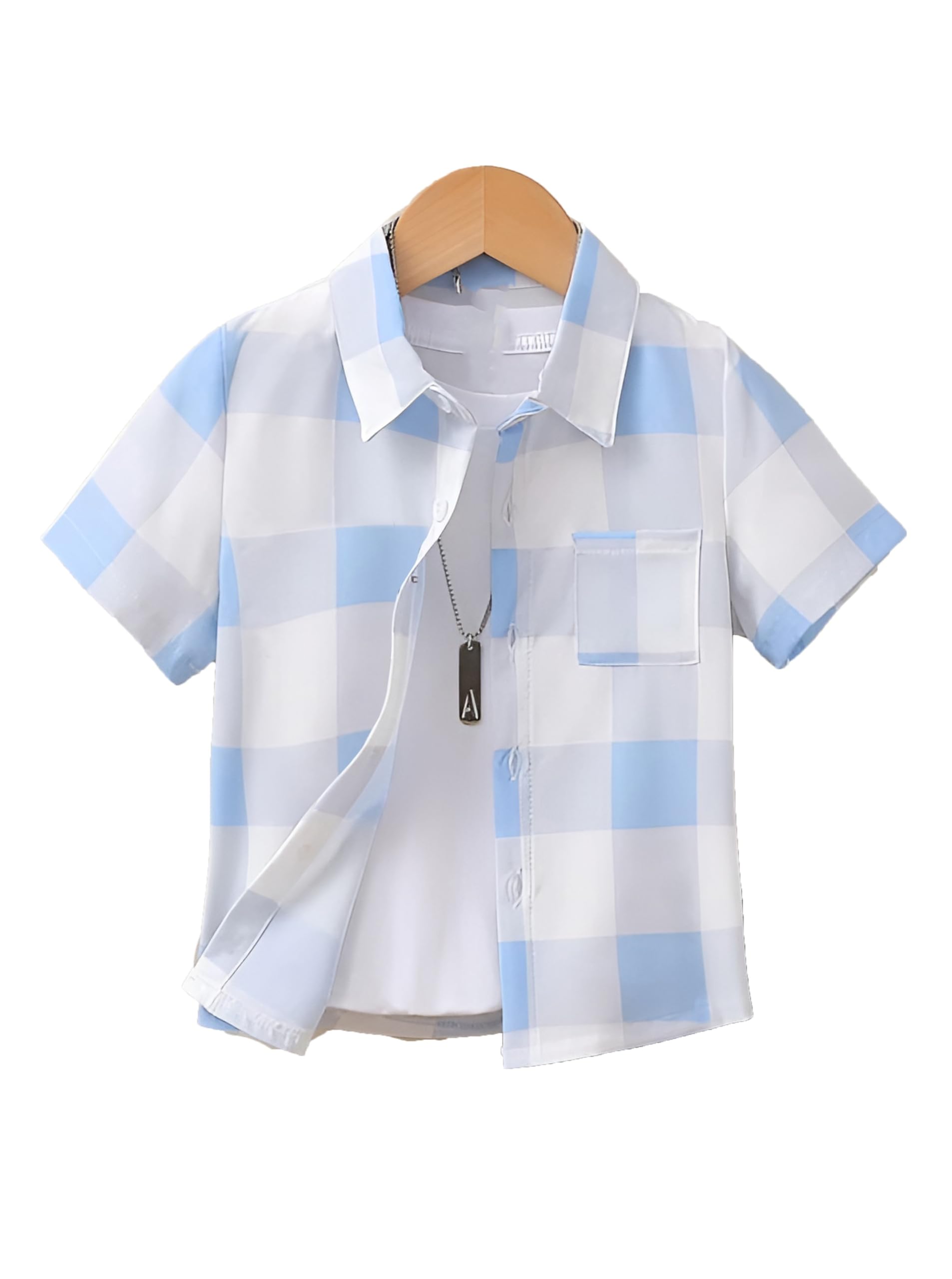 kidgarb Baby Boys Clothing Set, Regular Fit Cord Set, Boys Short Sleeve Dress Clothing Set, Blue Gingham Check and Elephant Print, 2-Pack(Multicolor, 5-6 Years) 1