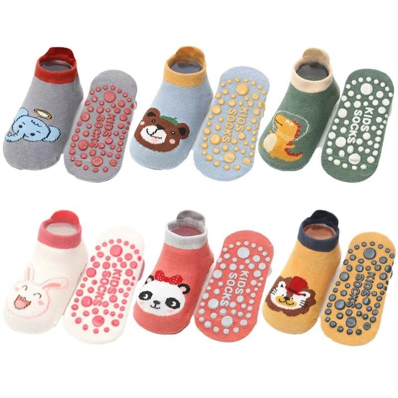 Zonkacen 6 Pairs Baby Boy Girl Cute Breathable Non Slip Soft Short Socks for Summer Indoor Home House Walking Playing Sleeping School 1-2 Years Old