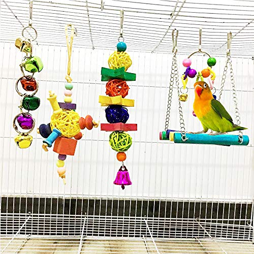 ESRISE 8 Pcs Parakeet Cockatiel Bird Toys, Hanging Bell Pet Bird Cage Hammock Swing Toy Wooden Perch Chewing Toy for… - Image 8