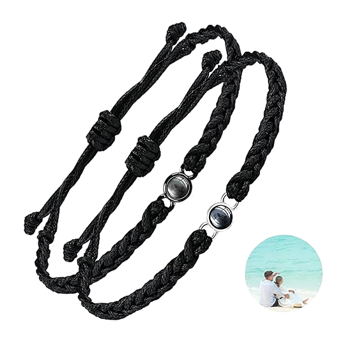 Custom Bracelets with Picture Inside 2 Pack for Women for Man Circle Photo Bracelet Customized Picture Womens Identification