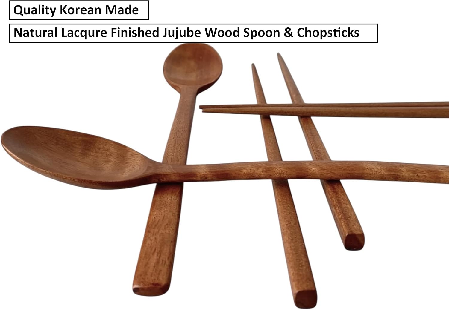 Korean Made Natural Lacquer Coated Wooden Chopsticks & Spoon Utensil Flatware Jujube Tree Ottchil Natural Lacquer Gift for Mom (2SET) Stocking Stuffer
