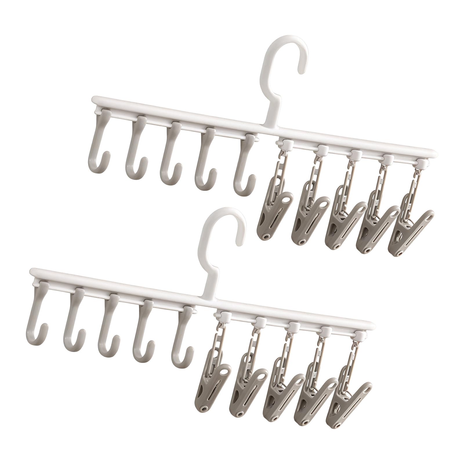Kangnice Of 2 Space Saving Garment Hanger with 5 Hooks and 5 Clips for Home Organization Modifiable Clothes Drying Rack Space Saving Drying Rack Mobile Clothes Hanger