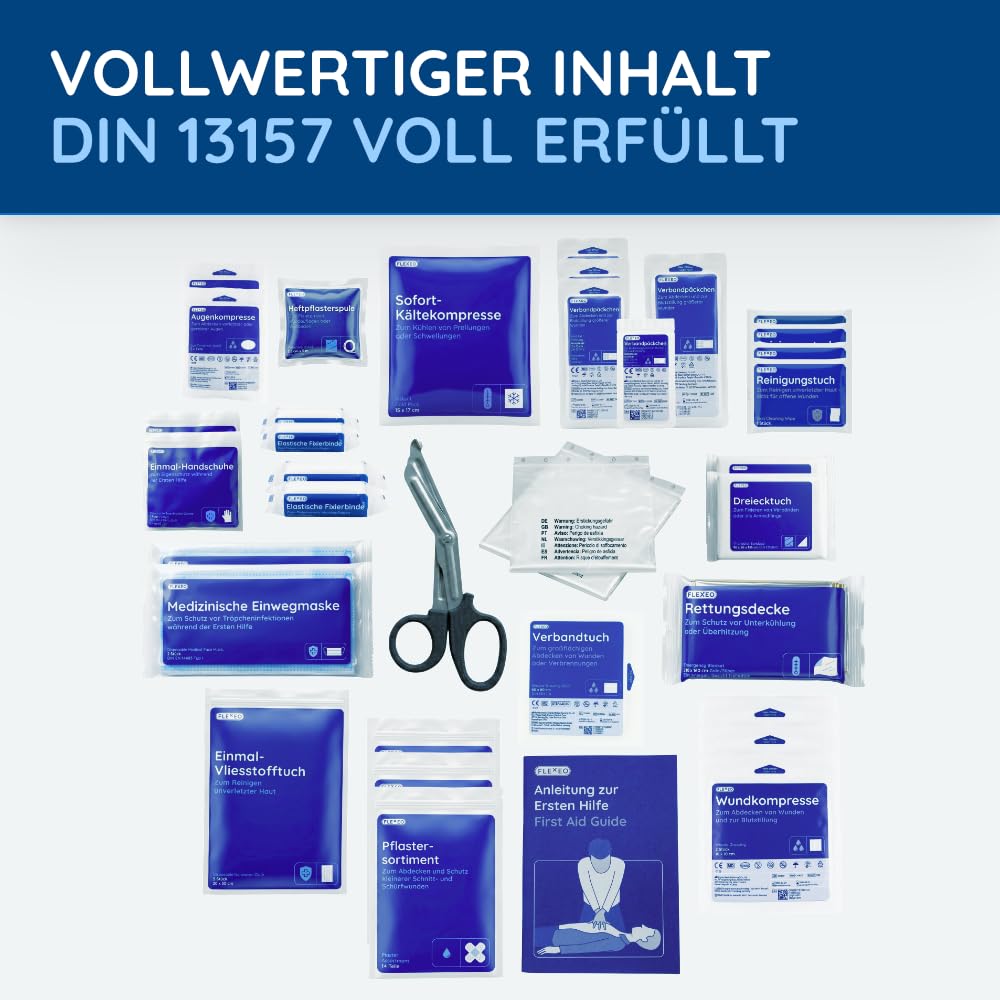 Erste Hilfe Koffer nach neuer DIN 13157:2021 | Gefüllt, inkl. Wandhalterung, 5x Aufkleber, Prüfsticker & 3x Plomben | Erste Hilfe Kasten/Verbandkasten für Betriebe, Unternehmen, Büro & Zuhause