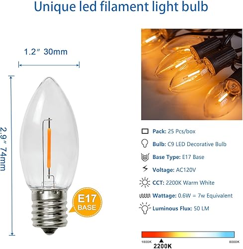 Miniatura 9 de Bombillas LED C7 E12, bombillas LED de repuesto C7, velas de ventana y bombillas de lámpara de sal, base de candelabro E12, 0.6 W equivalente a 7 W,