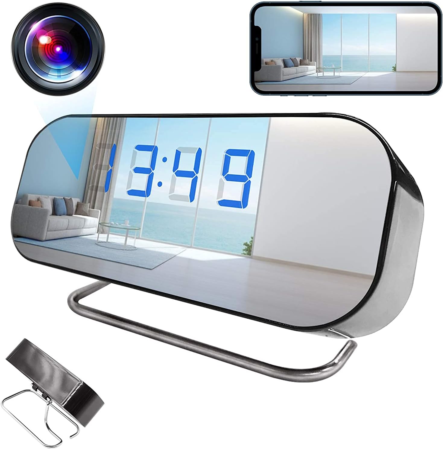 Spy Hidden Clock Camera, WiFi Hidden Alarm Clock Camera AMCSXH HD 1080P Wireless Clock Nanny Camera with Night Vision, Motion Detection for Home Security and Office,…