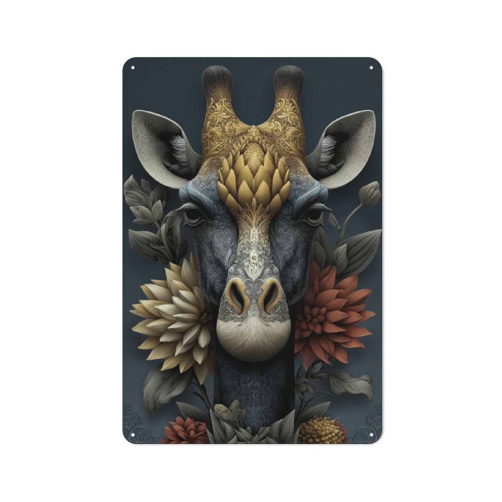 Junmoney Ornate Giraffe Artistry Printed Metal Sign 30X20cm For Man Cave Or Games Room, Suited To Games Room Collectors
