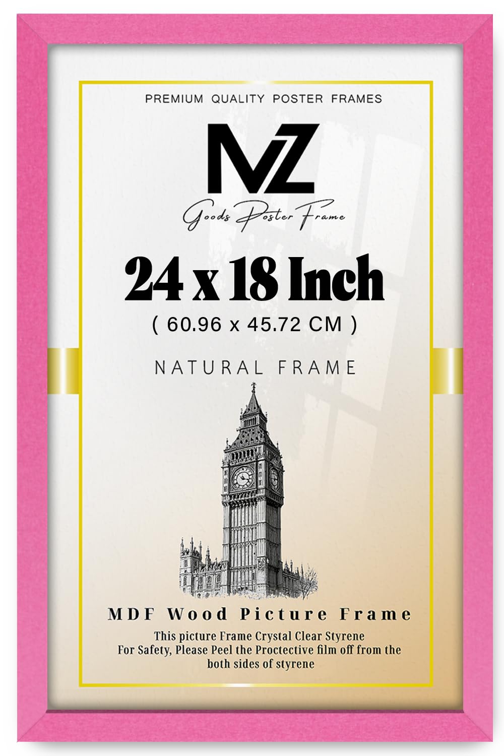 Mz Goods Pink | Mdf Picture Frame (60.96 X 45.72 Cm) 24" X 18" For Wall Gallery & Art Display, Mdf Wood, Comes With Secure Hanging Hooks [ ]