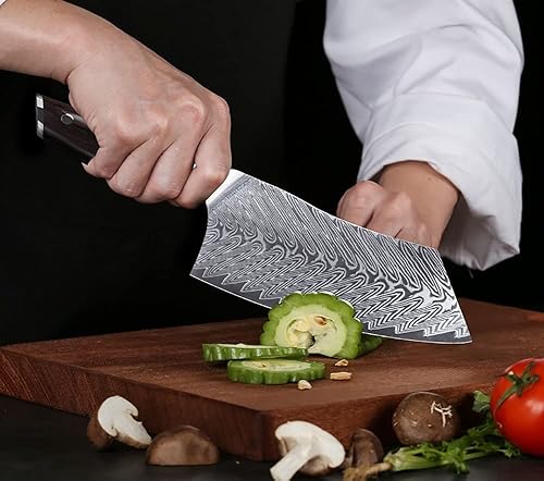 Vista 4 de Cleaver Knife,Meat Cleaver, 7'' inches Cleaver Meat Knife Stainless Steel VG10 Damascus Cooking Tools Cleaver Best Knives Ebony Handle