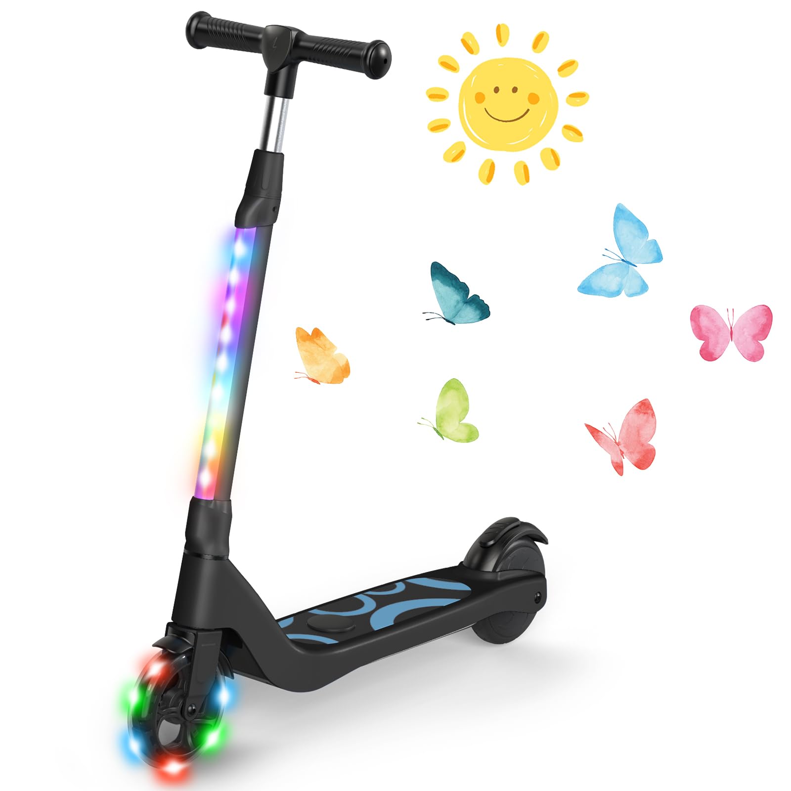 SISIGAD Electric Scooter for Kids Ages 6-12, LED Light-Up Deck, Kids Scooters with 3 Adjustment Levels Handlebar to 36 Inches High,5.3" Wheel Kick