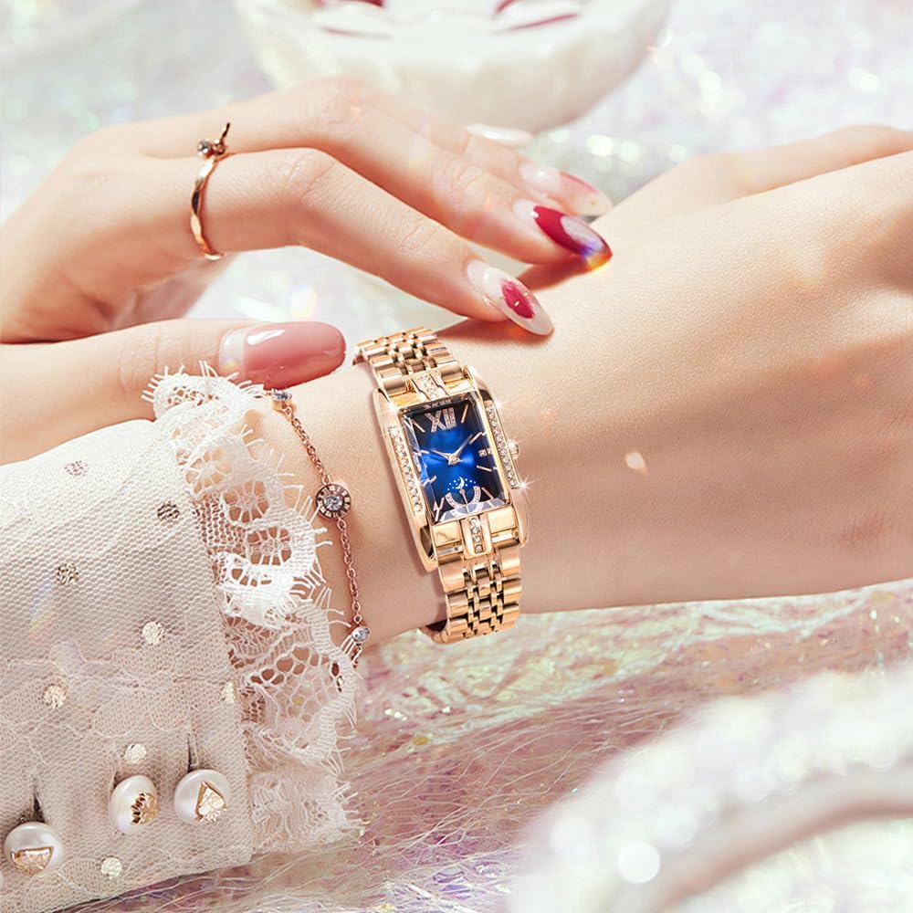 TOOCAT Rose Gold Womens Watches, Simple Square Quartz Watch, Stainless Steel Strap can be Matched with Any Dress, Waterproof - Image 2