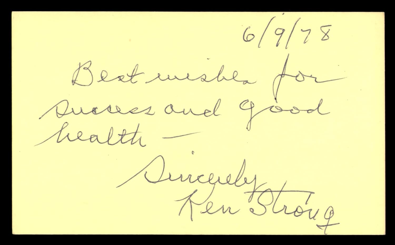 Ken Strong Autographed 3x5 Index Football Card SKU #248564