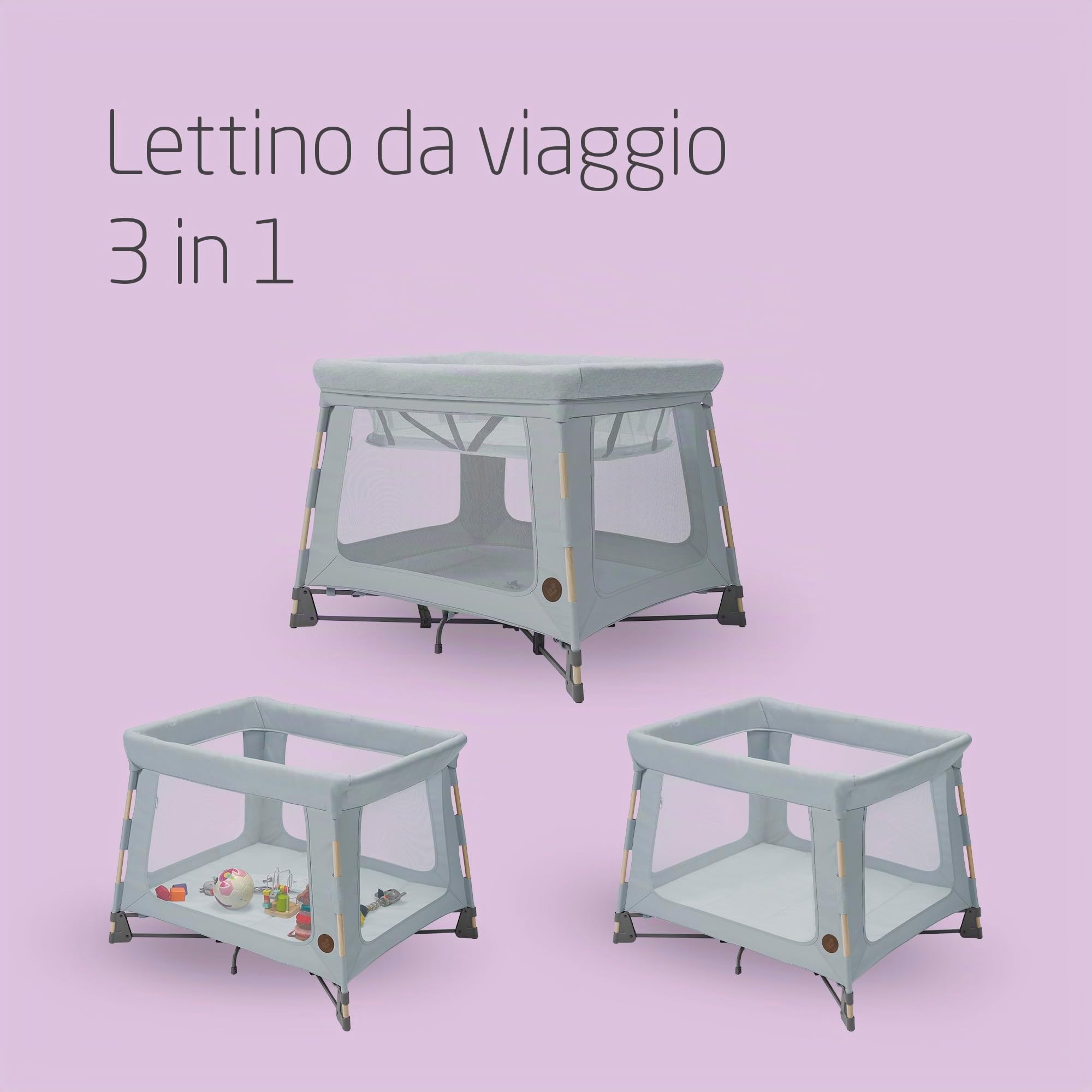 Maxi-Cosi Swift 3 in 1 Lettino da viaggio neonato, box bambini, 0-3.5 anni, fino a 15 kg, Culla Neonato, materassino 2 in 1, ultraleggero, chiusura in 1 secondo, borsa da viaggio, Beyond Grey