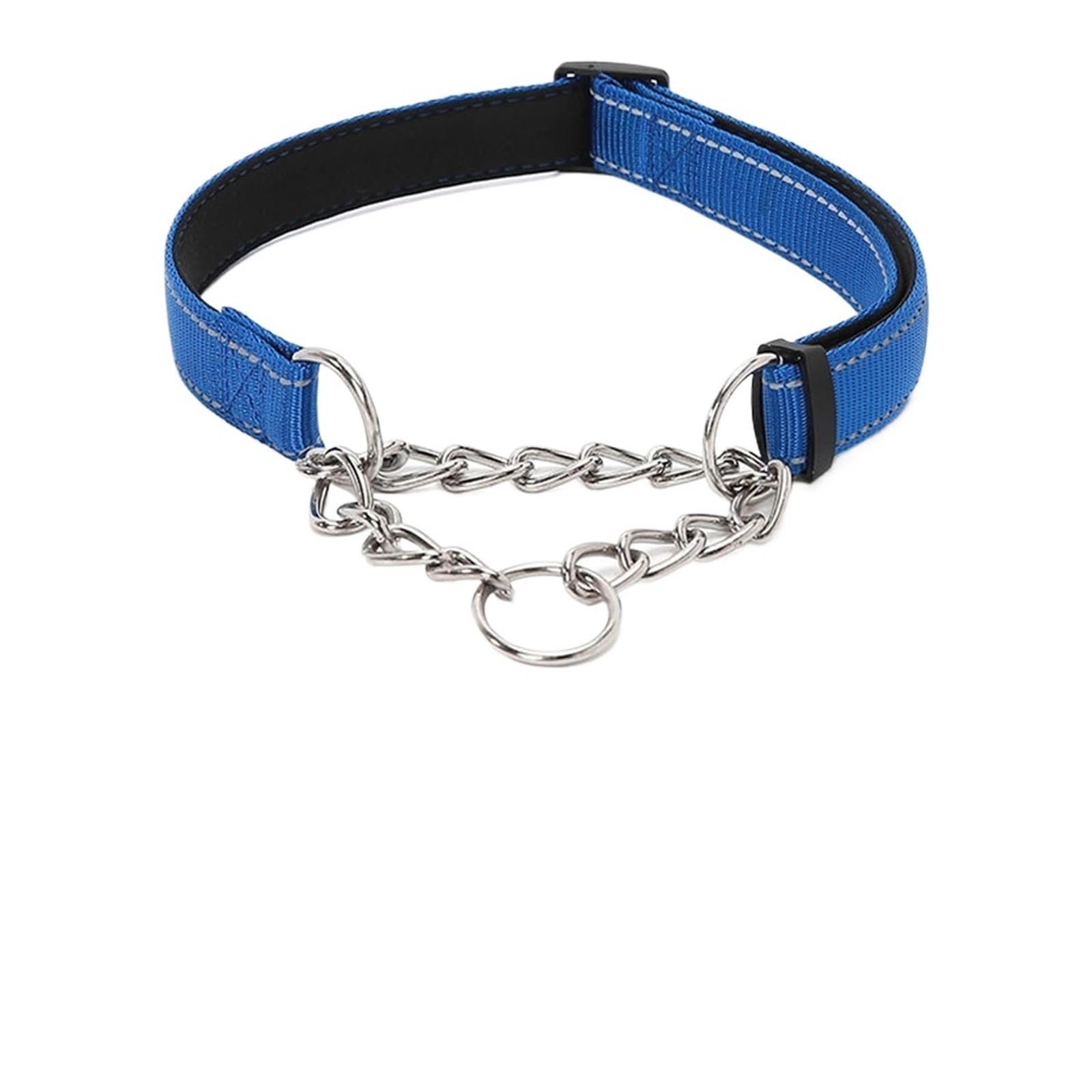 Stainless Steel Chain Martingale Collar - Reflective Nylon Fabric Pet Collar for Small Medium Large Dogs ﻿(Blue,L Neck 33-60cm)