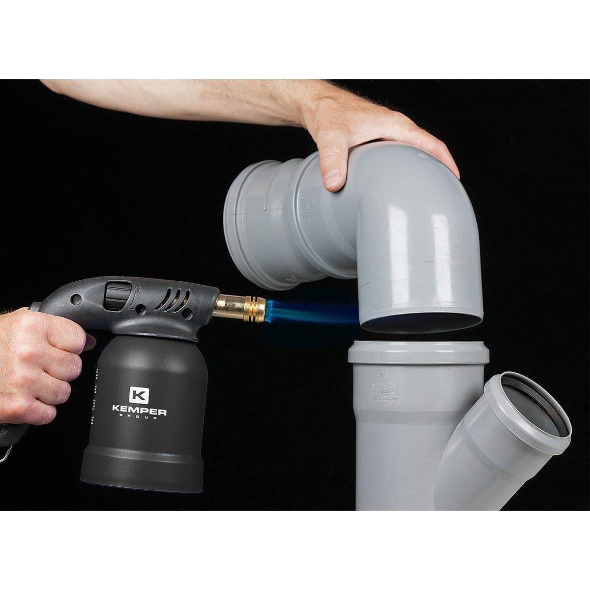 KEMPER - Lampe à Souder Gaz Black Edition 360° Anti-Retour de Flamme – Allumage Piezo – Buse Inox – Chalumeau Portable Dégrippage Soudage Crème Brûlée + 4 Cartouches
