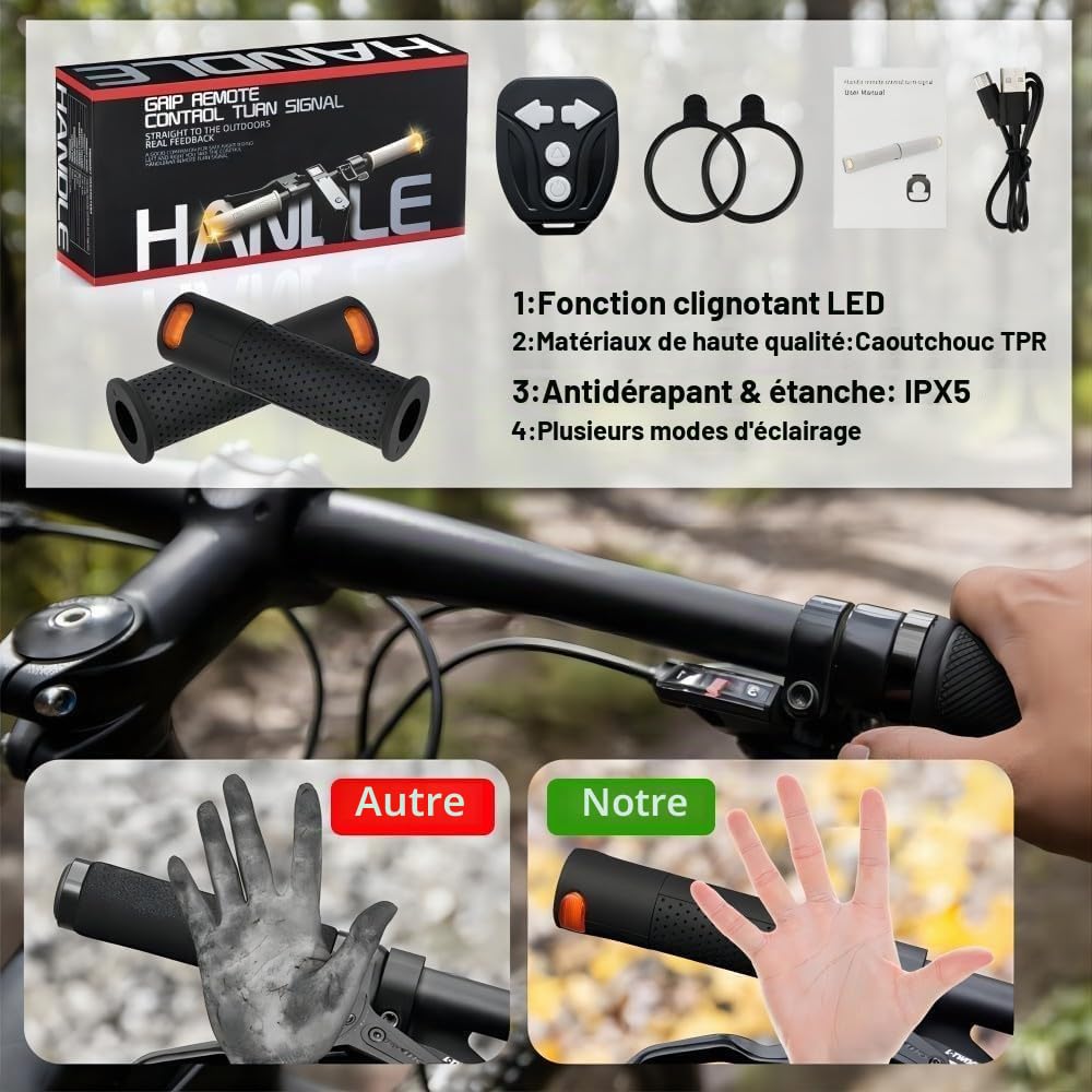 E Scooter Clignotant, poignée lumière Scooter Clignotant lumière indicateur poignée avec télécommande Rechargeable avec Xiaomi M365/Pro/Pro2/1S Ninebot Max G30/G30D Poignée Scooter Grip
