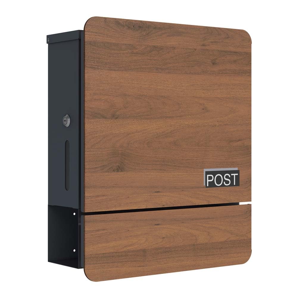 Schartec Anthracite/Dark Wood Letter Box Spb-5 Design With Newspaper Compartment Modern & Large Wall Letter Box Postbox