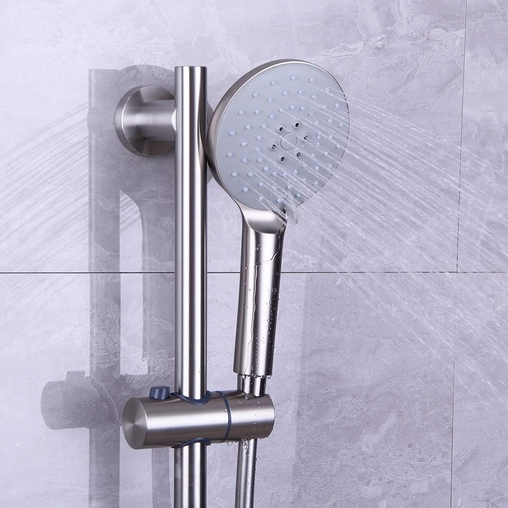 Shower Slide Bar with three Function Massaging Hand Shower Head Adjustable SUS 304 Stainless Steel Brushed D500011BN