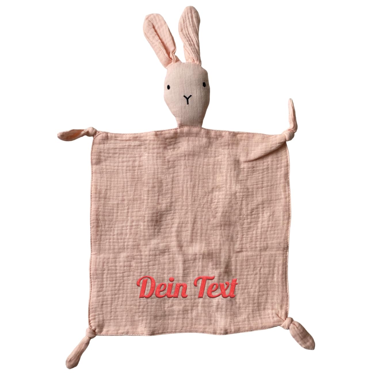 Personalisierte Schmusetuch mit Namen bestickt - für Baby - Kuscheltuch aus weichem Musselin mit Hase-Köpfchen - ideal als Geschenk zur Geburt - 28x28cm (Rosa)