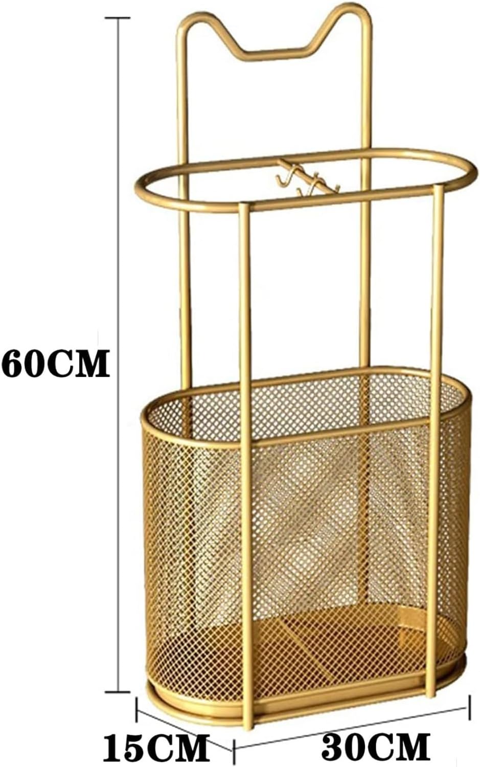 Sturdy Metal Umbrella Stand with 4 Hooks - Stylish Gold Umbrella Holder for Hallway, Home, Office - Elegant Walking Stick Storage Solution