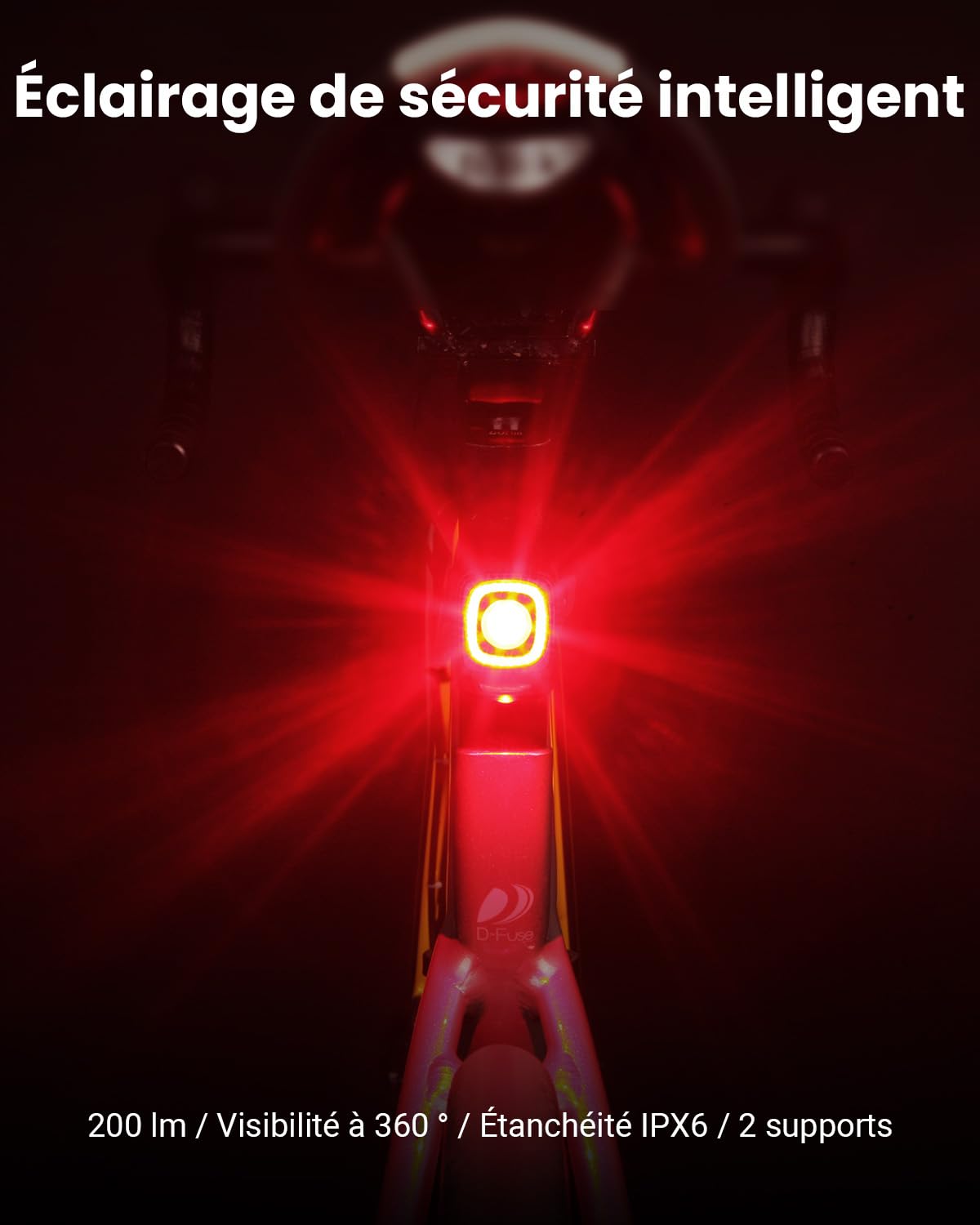 Feux arrière de vélo Rechargeables USB C Magicshine SEEMEE 200 V3.0, Puissance maximale de 200 lumens, visibilité à 360°, capteur de freinage Intelligent, Feux arrière de vélo étanches IPX6