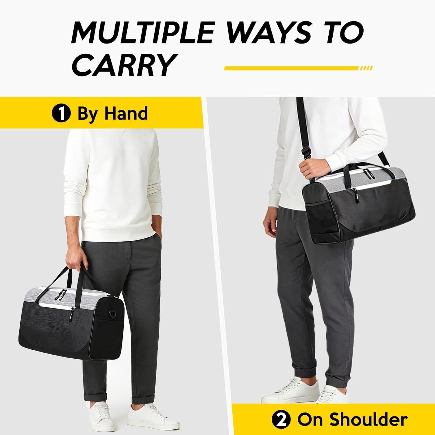 17 inch Small Gym Bag for Men, Foldable Duffle Bag for Travel, Carry On Duffel Bags for Airplanes, Black - Image 4