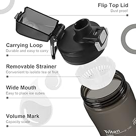 Opard Peak Water Bottle 20 Oz BPA Free Tritan Plastic Leak Proof Flip Top for School Kids Sports Gym Yoga Camping (Dark Grey)