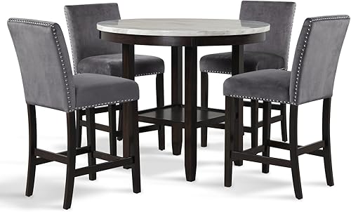 Miniatura 6 de New Classic Furniture Celeste - Juego de encimera redonda de mármol sintético de 5 piezas con 1 mesa y 4 sillas, 42 pulgadas, color azul