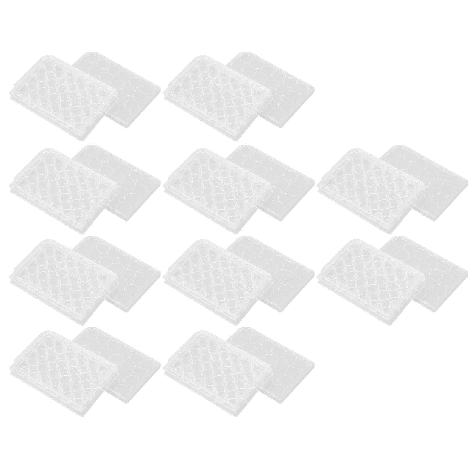 Tgoon Flat Bottom Culture Plate, Thickness Uniform Preventing Rupture 10pcs Culture Plate with 10 Lids for Laboratory (24 Well)