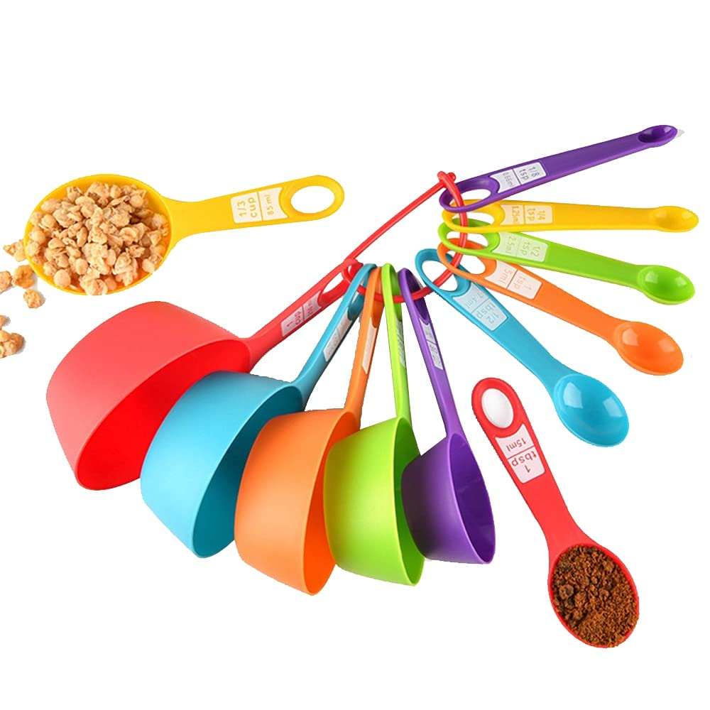 CTRLZS 12 Pcs Plastic Measuring Cups and Spoons Set,Colored Kitchen Measure Tools, Great for Baking and Cooking(Random Color)