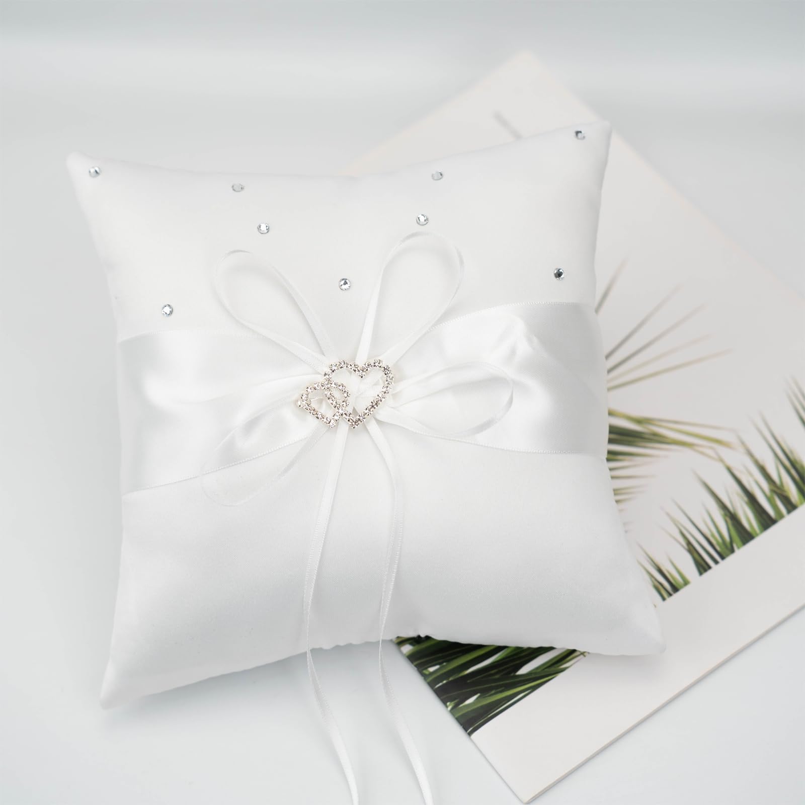 VALICLUD Wedding Ring Cushion Bowknot Ring Cushion Delicate Lace Pearl