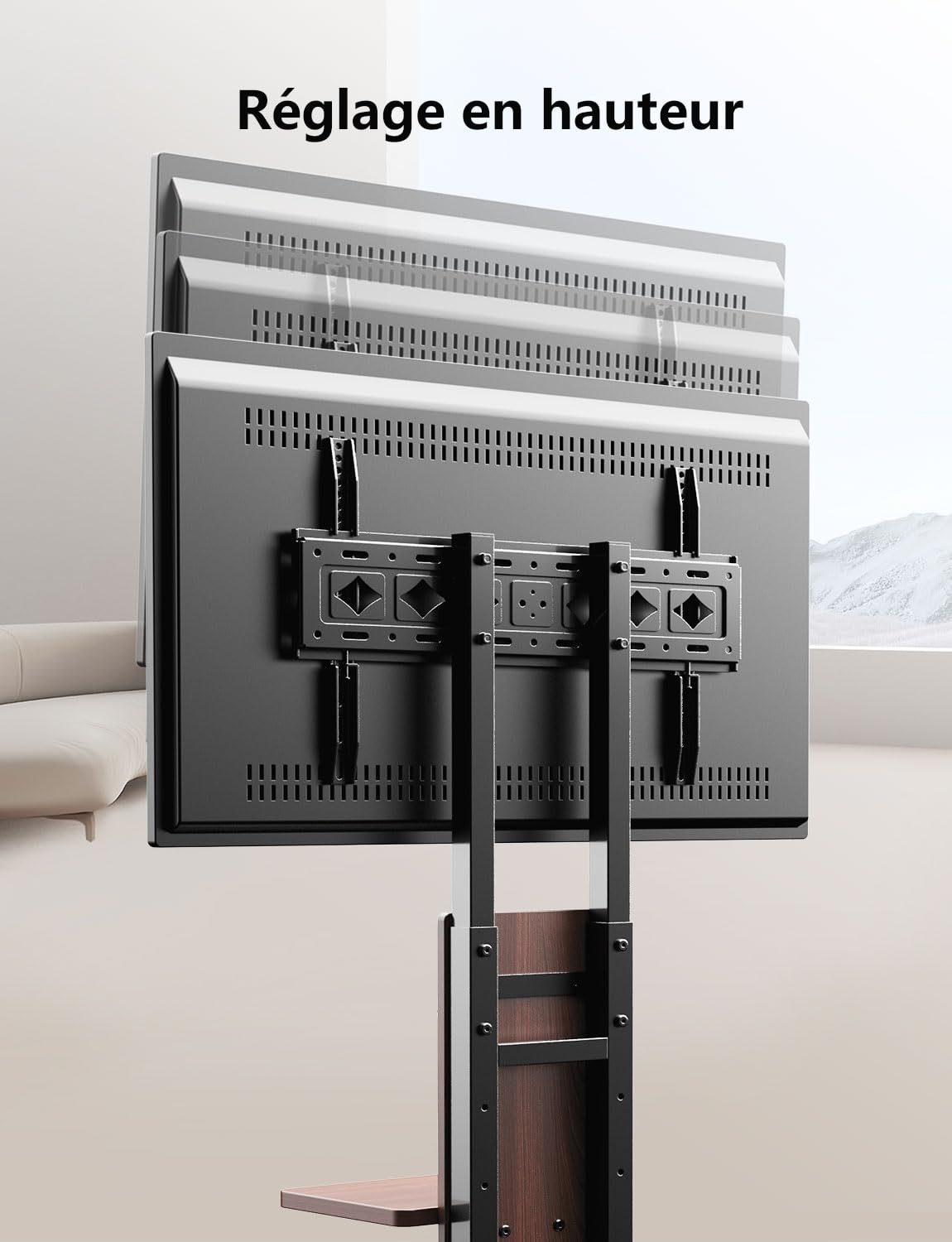 Supporto TV su base pavimento con ruote per schermo da 32 a 75 pollici/LCD/LED/Plasma,Carrello TV con roulette con scaffalatura, regolabile in altezza può sopportare fino a 60 kg, VESA 200 x