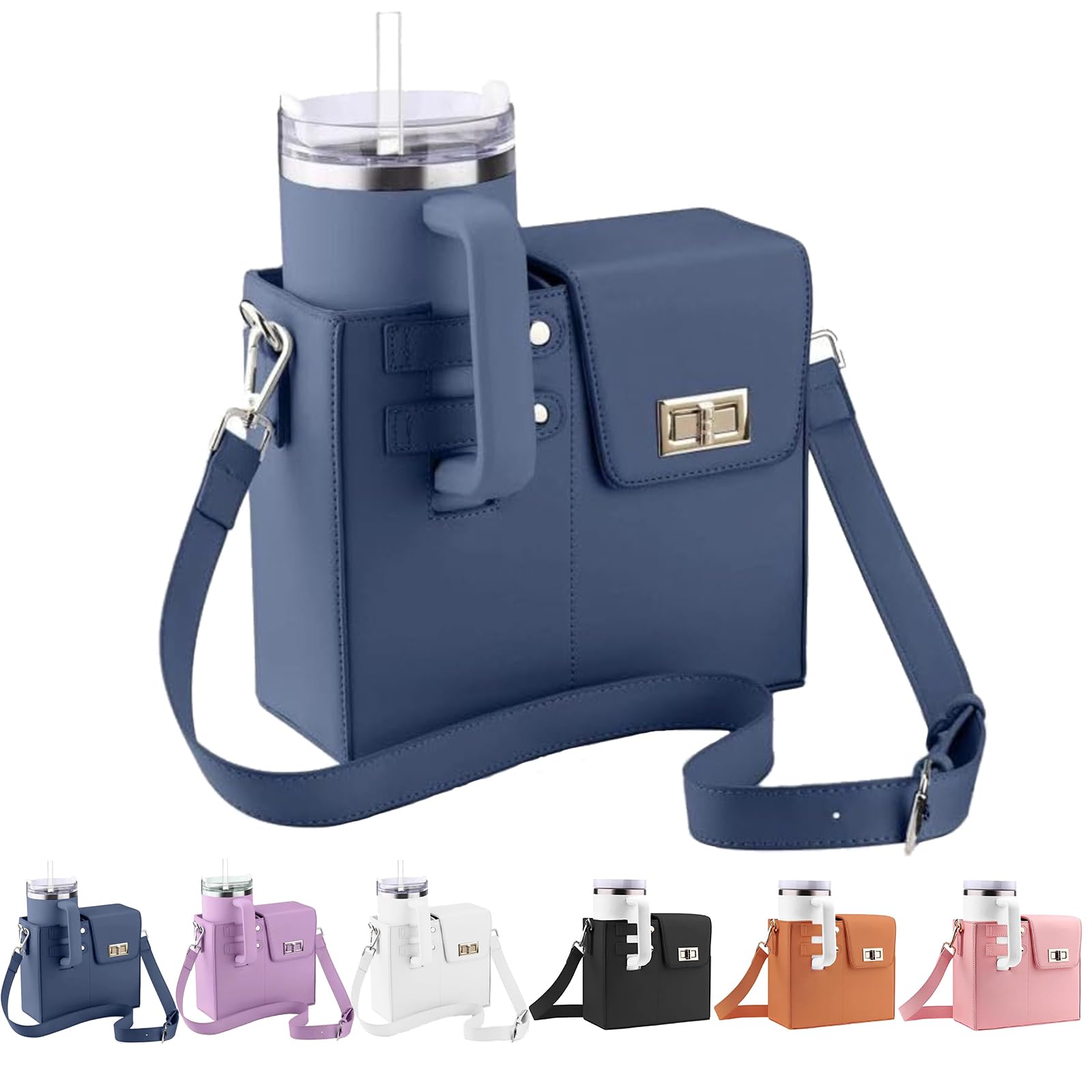 Water Bottle Crossbody Bag for Stanley Bottle, Water Bottle Carrier Bag, Stanley Cup Holder, Portable Outdoor Water Cup Holder with Adjustable Shoulder Strap-Blue