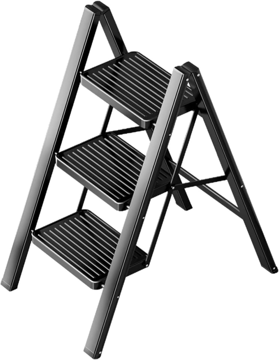 GameGem3 Step Ladder Folding Step Stool with Wide Anti-Slip Pedal, 330LBS Capacity, Lightweight Portable Stepladder for Home and Kitchen Use,Black