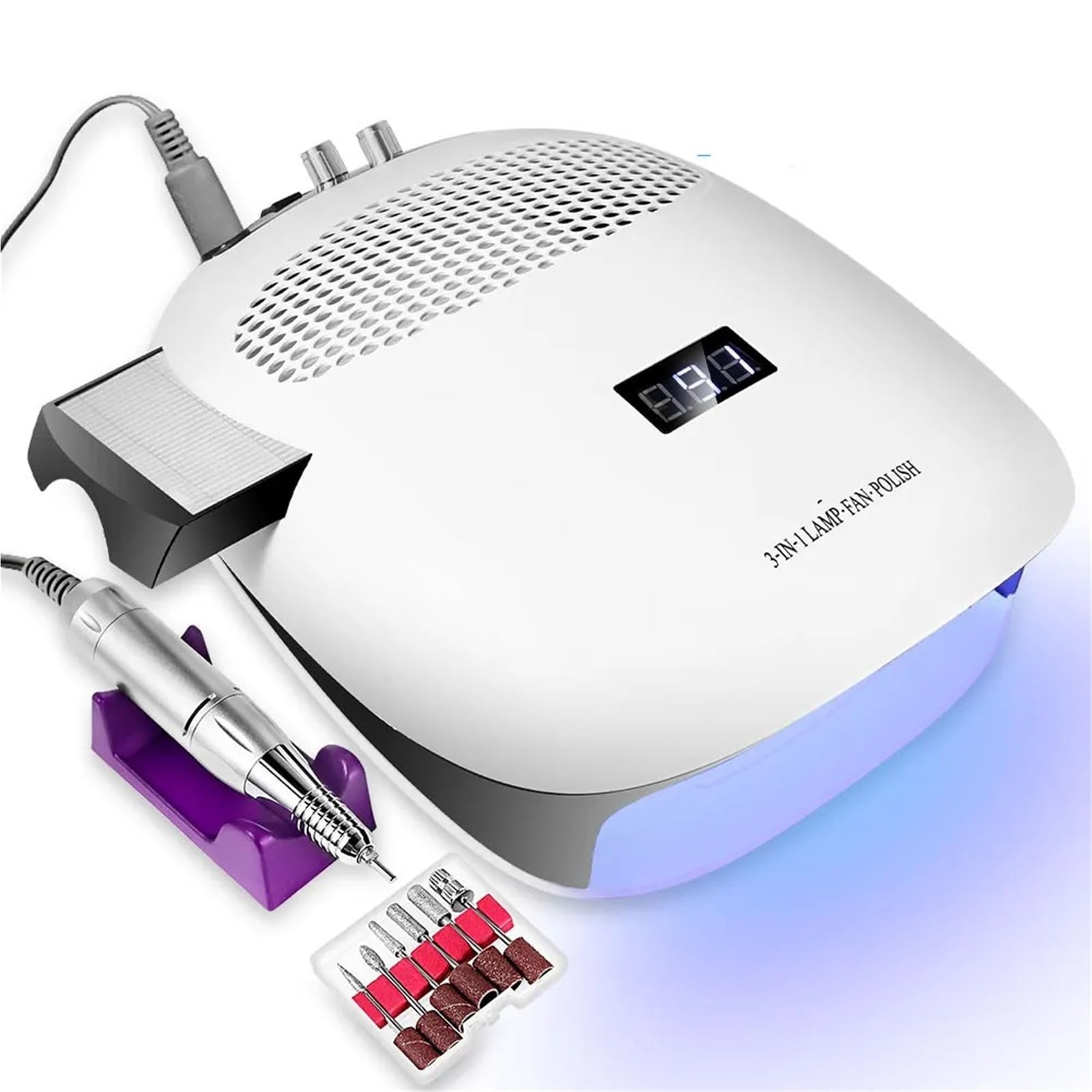 Aspirador Uñas, Taladro de manicura práctico, lámpara UV LED, aspiradora 3 en 1 con lámpara de detección infrarroja, filtro reutilizable, amoladora de 35000 RPM