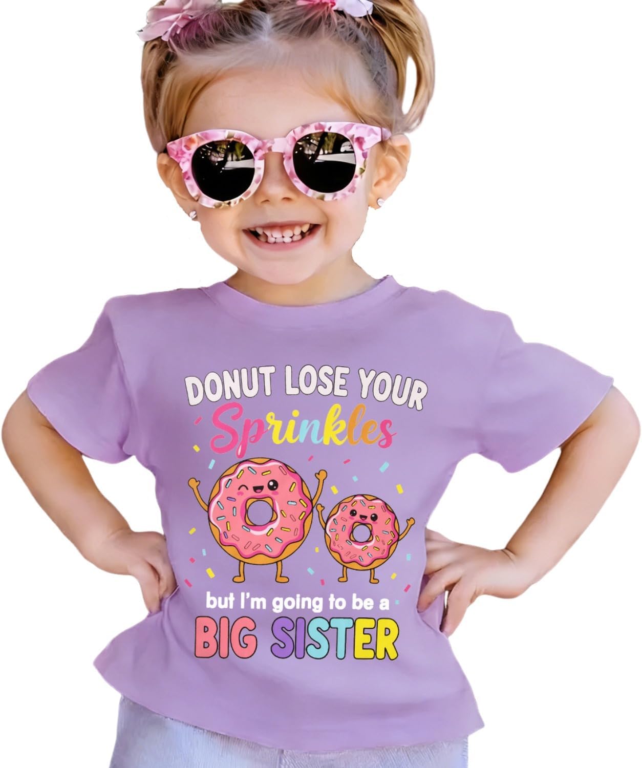 Ritatte Big Sister Shirts for Girls Toddler Kids Big Sister Announcement T-Shirt Cute Donut Sprinkles Graphic Summer Tees